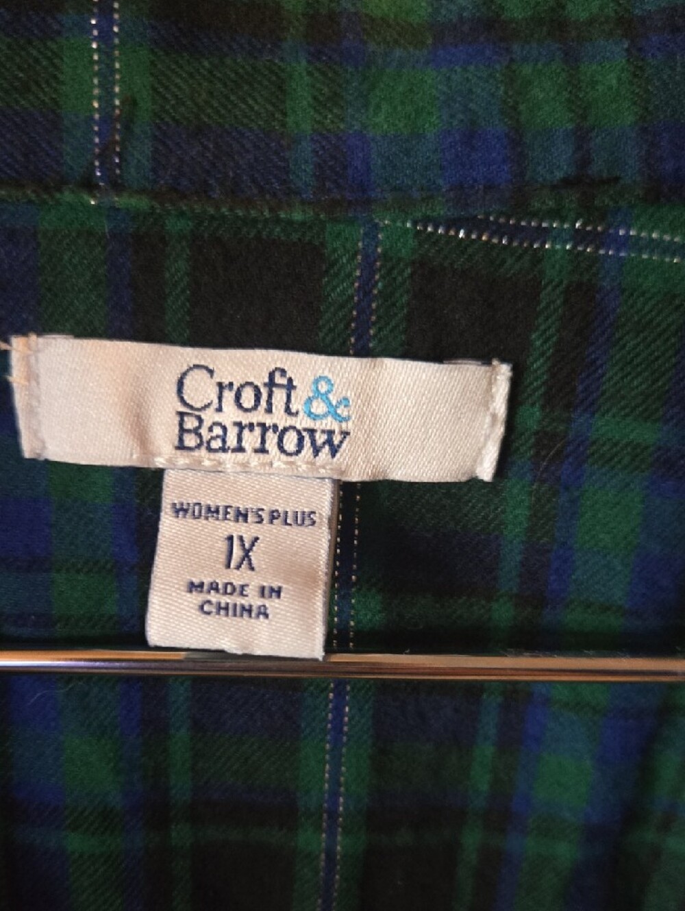 croft & barrow Blue and Green Plaid Button-Down Shirt - Picture 2 of 5